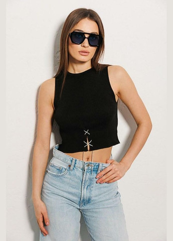 Кроп-топ женский вязаный с цепочкой из страз черный MKAR102112-2 Modna KAZKA — 336933532