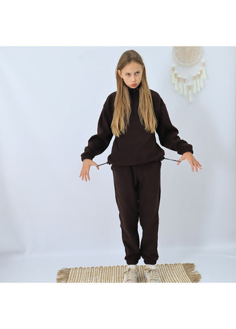 Коричневий зимній дитячий флісовий теплий костюм на зиму (толстовка на затяжках+штани) шоколад брючний No Brand