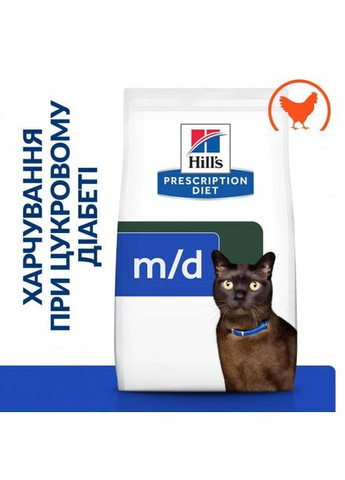Сухий корм для кішок лікування цукрового діабету та ожиріння Prescription Diet m/d Diabetes Management з куркою 1.5 кг Hill's (316088283)