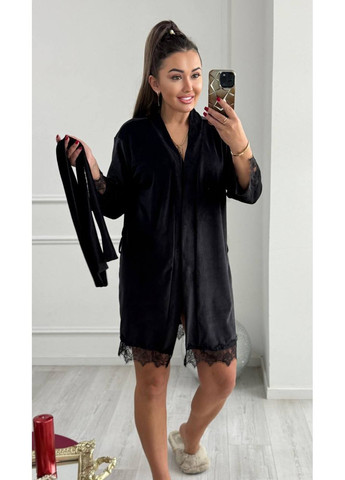 Халат 7006 велюр з мереживом та поясом Україна (369589103)