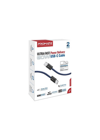 Дата кабеля USB-C to USB-C ecoline-cc200.navy (m462905) Promate USB-C to USB-C 2.0m (367609809)