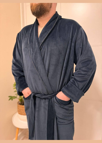 Мужской велюровый халат на запах Темно-синий L/XL (Mhalat003-1) No Brand (306633432)