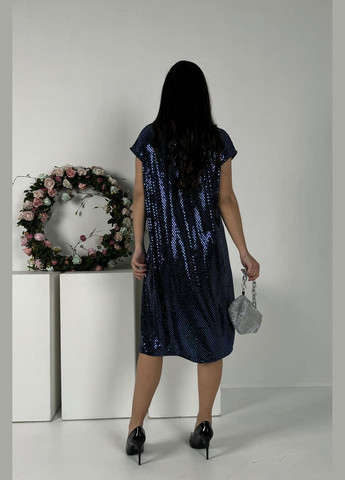 Синя святковий, кежуал, вечірня чарівна блискуча коктейльна пряма сукня довжини міді футляр INNOE однотонна
