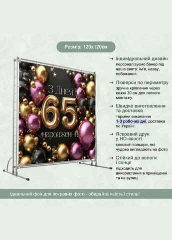 Баннер для фотозоны "С Днем рождения" | 1.2×1.2 м | Праздничный фон №42124 Vinylpex (360982437)