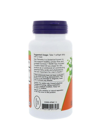 Со Пальметто, Saw Palmetto, экстракт, 320 мг, 90 капсул Now Foods (364311809)