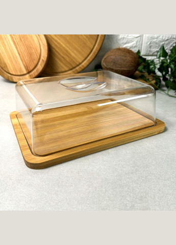 Бамбукове блюдо для десертів із пластиковою кришкою 24*18,5*7,5 см Eurogold (334342448)