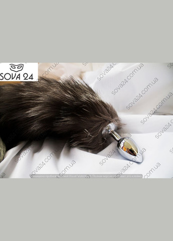 Анальная пробка с черным хвостом и лубрикантом No Brand (340914303)