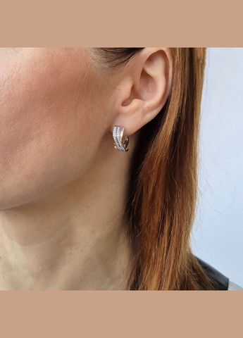 Серебряные сережки серьги с золотой пластиной и Белыми камнями серебро 925 пробы золото 375 1359 3.90г No Brand (316649603)