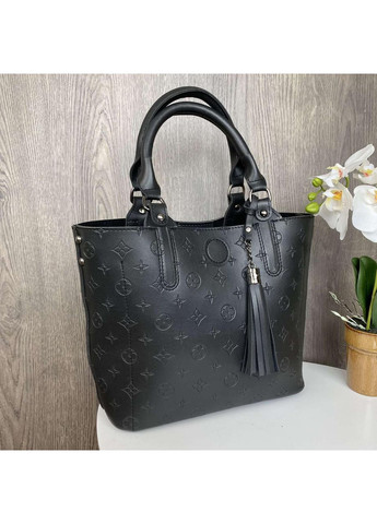 Женская сумка с брелком веночком из экокожи черная наплечная большая ProDobro (363260108)