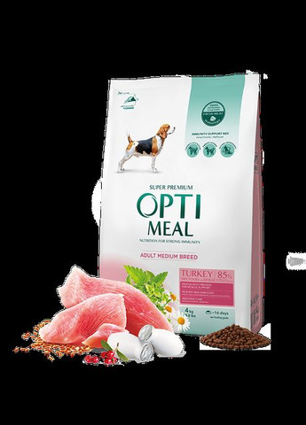 Сухий корм для дорослих собак середніх порід Індичка 1,5 кг ОПТИМИЛ Optimeal (278307843)