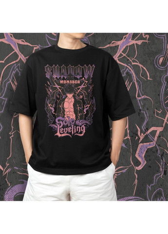 Черная футболка c принтом solo leveling - shadow monarch No Brand