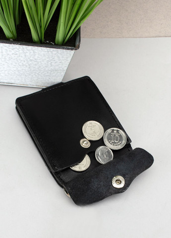 Затискач для грошей шкіряний на кнопці з монетницею HC-11 чорний HandyCover (298938493)