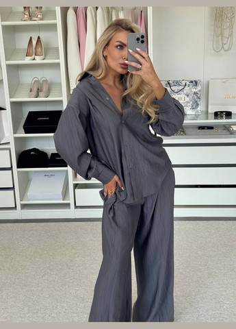 Костюм женский из жатки "Relax Fit" - рубашка + широкие брюки Vakko (336803713)