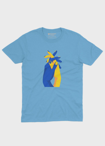 Голубая летняя женская футболка с патриотическим принтом лодони (ts001-2-lbl-005-1-032-f) Modno