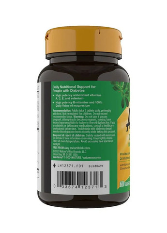 Мультивітаміни для діабетиків Diabetic Multivitamin Alive! 60 таблеток Nature's Way (361116821)
