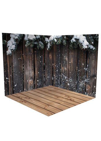 Фон вініловий для зйомки 3D зимовий деревʼяний паркан зі снігом, підлога білий сніг і дерево, 80×80 см, №58540 PhotoVinyl (354377976)