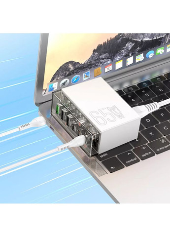 Мережевий зарядний пристрій N36 GaN 65W з 6 портами (3×USB-C + 3×USB-A) Hoco (361944434)