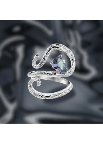 Кольцо с кристаллом хамелеон в форме змеи серебристое с камнем-капля текстурированное элегантное эльфийский стиль fairycore No Brand (361849864)