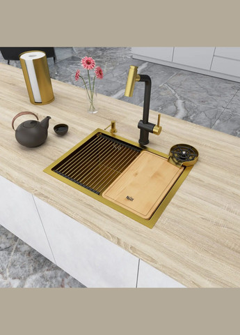 Золота мийка під стільницю з нержавійки кухонна станція Nett NG-5742 (316391417)