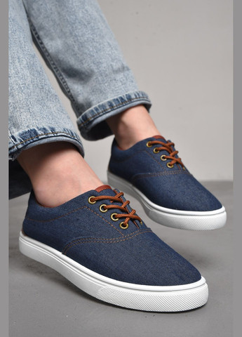 Мокасини жіночі синього кольору на шнурівці текстиль Let's Shop (292251756)
