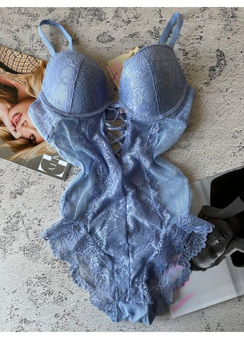Блакитне мереживне боді жіноча нижня білизна на чашку В Porlloma (304999954)
