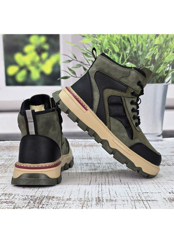 Хаки повседневные зимние ботинки зимние подростковые для мальчика хаки с черным Paliament