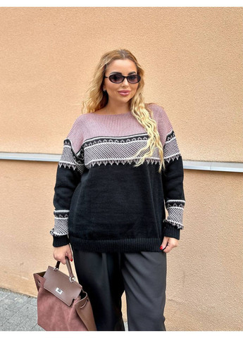 Чорний зимовий теплий напіввовняний светр із ніжним вʼязаним візерунком. джемпер BANG__BOOOM