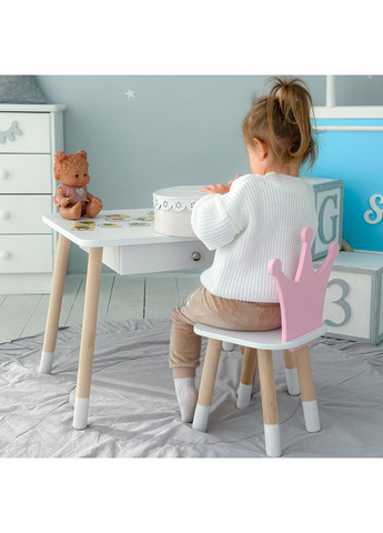 Детский столик и стульчик корона бело-розовый. Столик с ящиком для карандашей и раскрасок 56787 No Brand (363185898)
