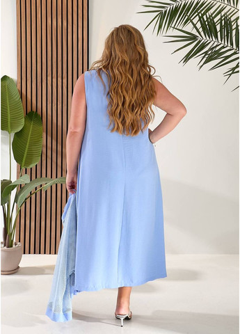 Голубое праздничный, повседневный, кэжуал женское платье двойка сеткой Style Point однотонное