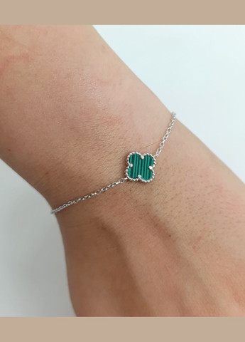 Срібний браслет "Клевер" з малахітом (Арт.82311494034) No Brand Браслет (341319946)