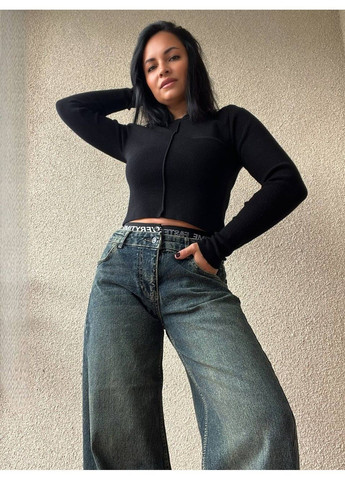 Джинсы Denim 55526 Palazzo широкая резинка на талии с надписью палаццо косой шов I8 - (304548513)