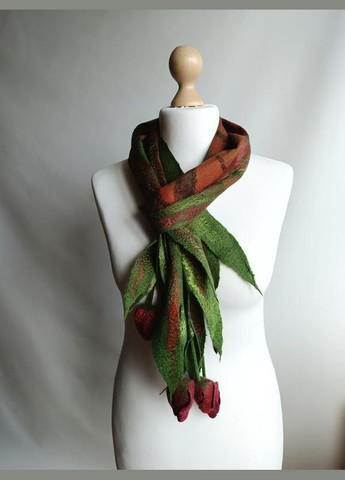 Шарф з тюльпанами, мокре валяння вовни меринос і шовку, ручна робота Hand Made (330766788)