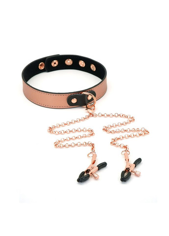 Нашийник із затискачами для сосків Liebe Seele Rose Gold Memory with Nipple Clamps Collar (303909759)