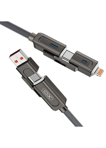Кабель NB275 Zinc Alloy Silicone Type-C/USB-A to TYPE-C/Lightning - 4-in-1 - 60W - 1m сірий (7102296) XO (388777131)