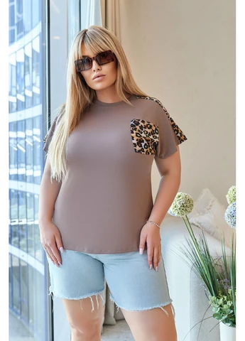 Жіноча футболка з леопардовими вставками Fashion - (380809235)