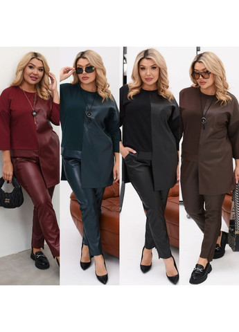 Костюм 066 двійка Лосини та туніка двонитка+екошкіра Україна (368727102)