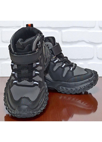 Темно-серые спортивные, повседневные, кэжуал осенние утепленные демисезонные ботинки, демисезонные хайтопы, утепленные хайтопы на флисе для мальчика клиби Clibee