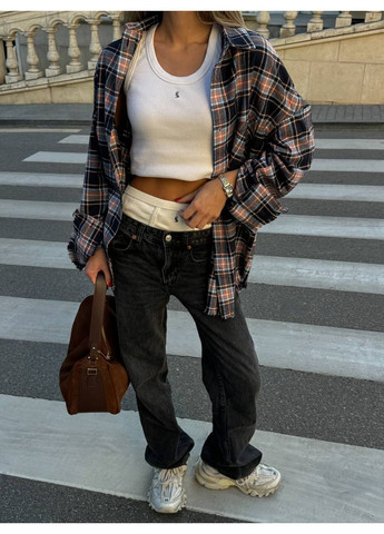 Трендова фланелева сорочка oversize з ефектом «відірваних рукавів» Vakko (364121928)