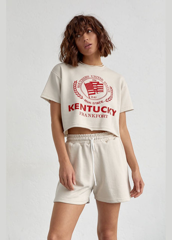 Женский спортивный комплект со шортами и футболкой - бежевый цвет, L (sku_9295) No Brand (315391022)