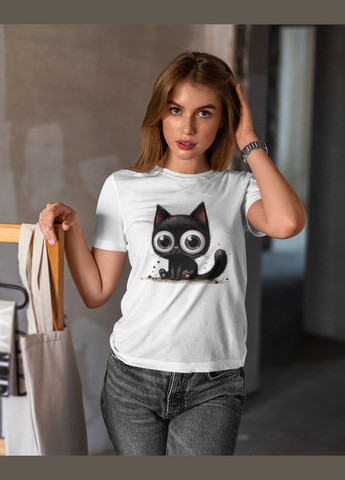 Женская футболка с котом белая Mishe 2000402 - (284119092)