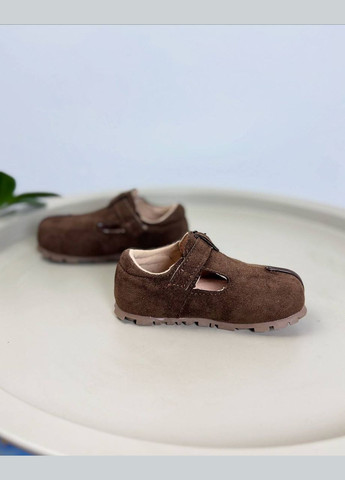 Коричневые туфли детские коричневые 1507 на липучке No Brand