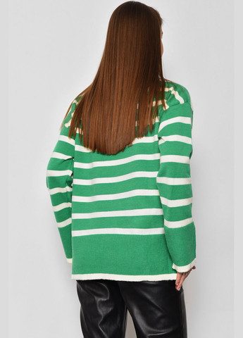 Білий зимовий светр жіночий напівбатальний в смужку біло-зеленого кольору пуловер Let's Shop
