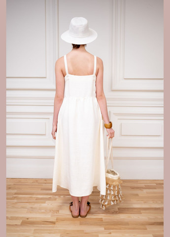 женский лляный молочный сарафан в стиле сафари аметиста Dolcedonna