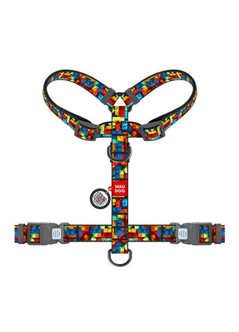Шлея для собак Nylon с QR-паспортом, рисунок "Блоки", пластиковый фастекс, M, Ш 20 мм, A 38-60 см, B 46-60 см WAUDOG (333601435)