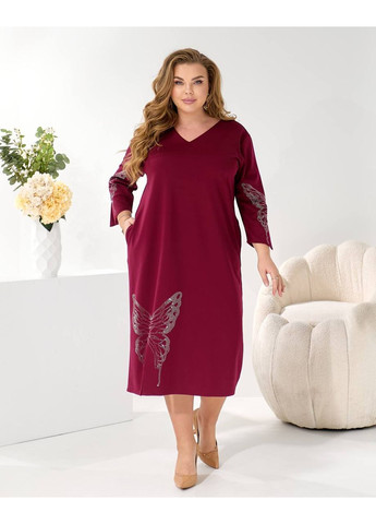 Бордова вечірня стильна сукня міді з декором метелик замір в описі DK/DL Мода без кордонів однотонна