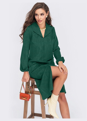 Зелена замшева сукня з кишенями та розрізом зелена Dressa