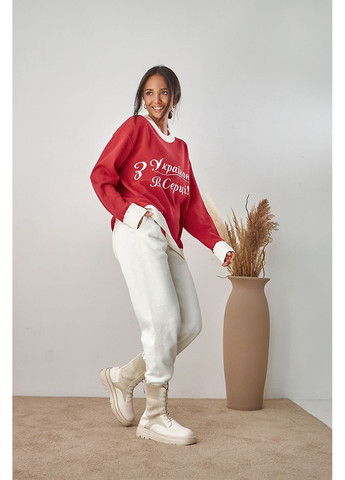 Свитер женский хлопок вискоза надпись прямой крой 42/46 красный No Brand (361893692)