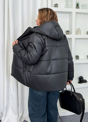 Черная демисезонная куртка женская демисезонная с капюшоном на синтепоне No Brand