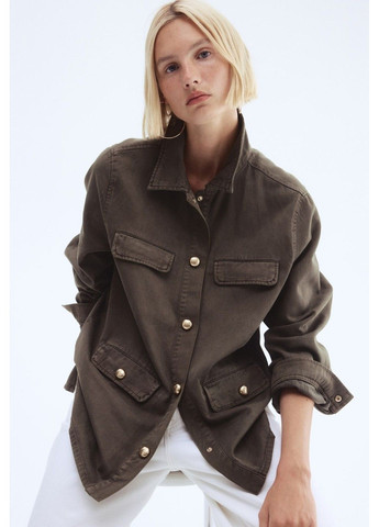 Темно-зеленая демисезонная женская универсальная саржевая куртка н&м (58499) xs темно-зеленая H&M