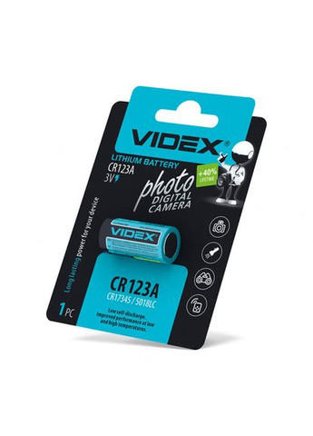 Батарейка литиевая CR123A 1шт BLISTER CARD Videx (359398040)